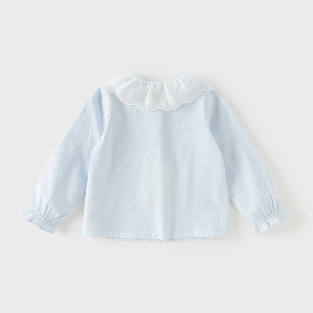 Dave&Bella Toddler Girls Sky Blue Long Sleeve Soft Cotton T-shirt Tops