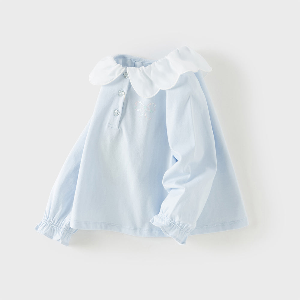 Dave&Bella Toddler Girls Sky Blue Long Sleeve Soft Cotton T-shirt Tops