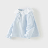 Dave&Bella Toddler Girls Sky Blue Long Sleeve Soft Cotton T-shirt Tops