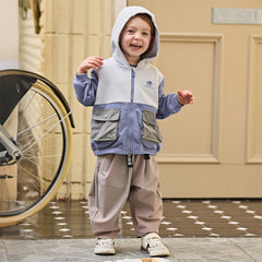 Dave&Bella Toddler Boys Grey Purple Outdoor Outwear Hooded Casual Jackets