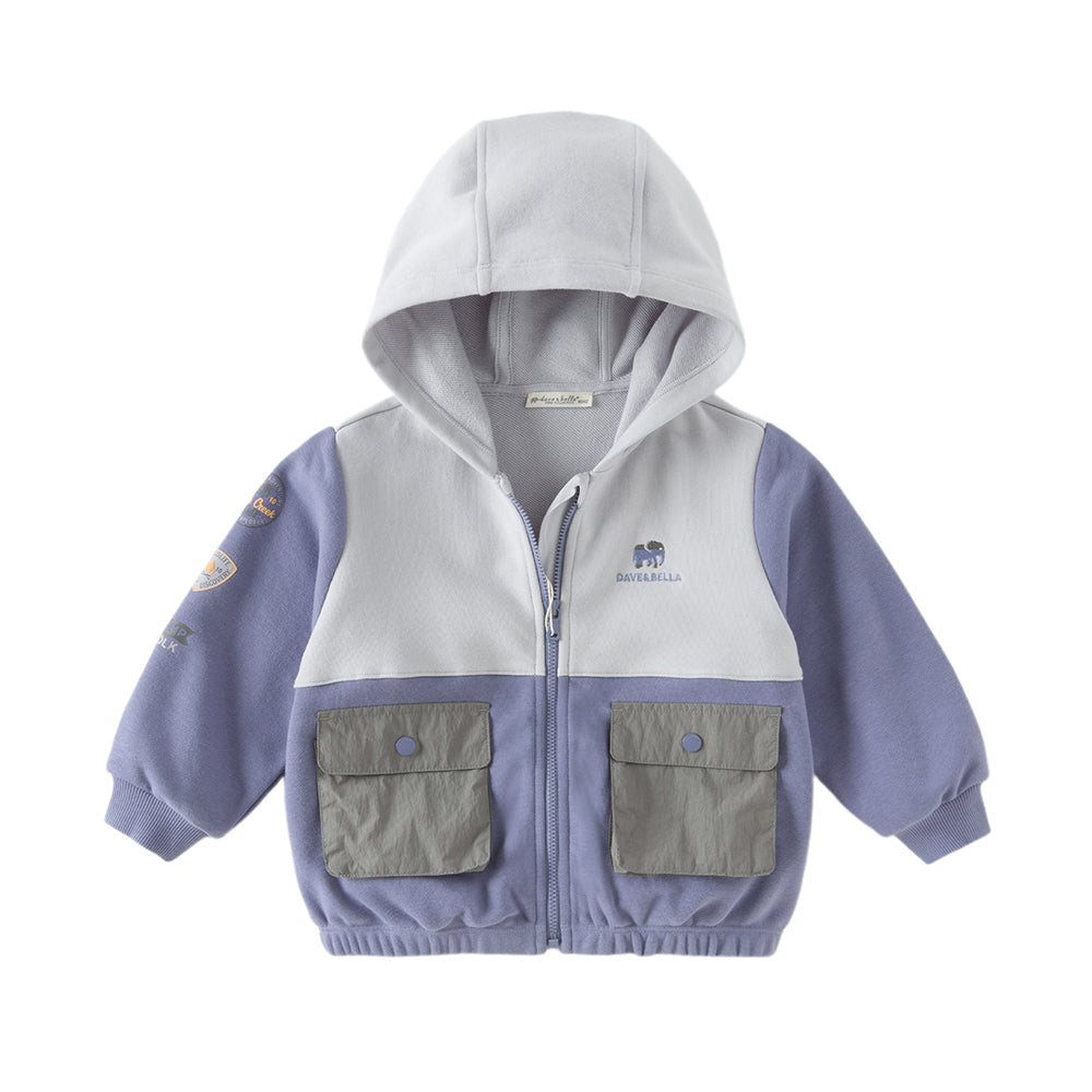 Dave&Bella Toddler Boys Grey Purple Outdoor Outwear Hooded Casual Jackets