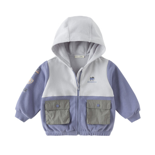 Dave&Bella Toddler Boys Grey Purple Outdoor Outwear Hooded Casual Jackets
