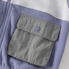 Dave&Bella Toddler Boys Grey Purple Outdoor Outwear Hooded Casual Jackets