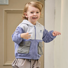 Dave&Bella Toddler Boys Grey Purple Outdoor Outwear Hooded Casual Jackets