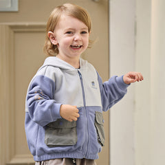 Dave&Bella Toddler Boys Grey Purple Outdoor Outwear Hooded Casual Jackets