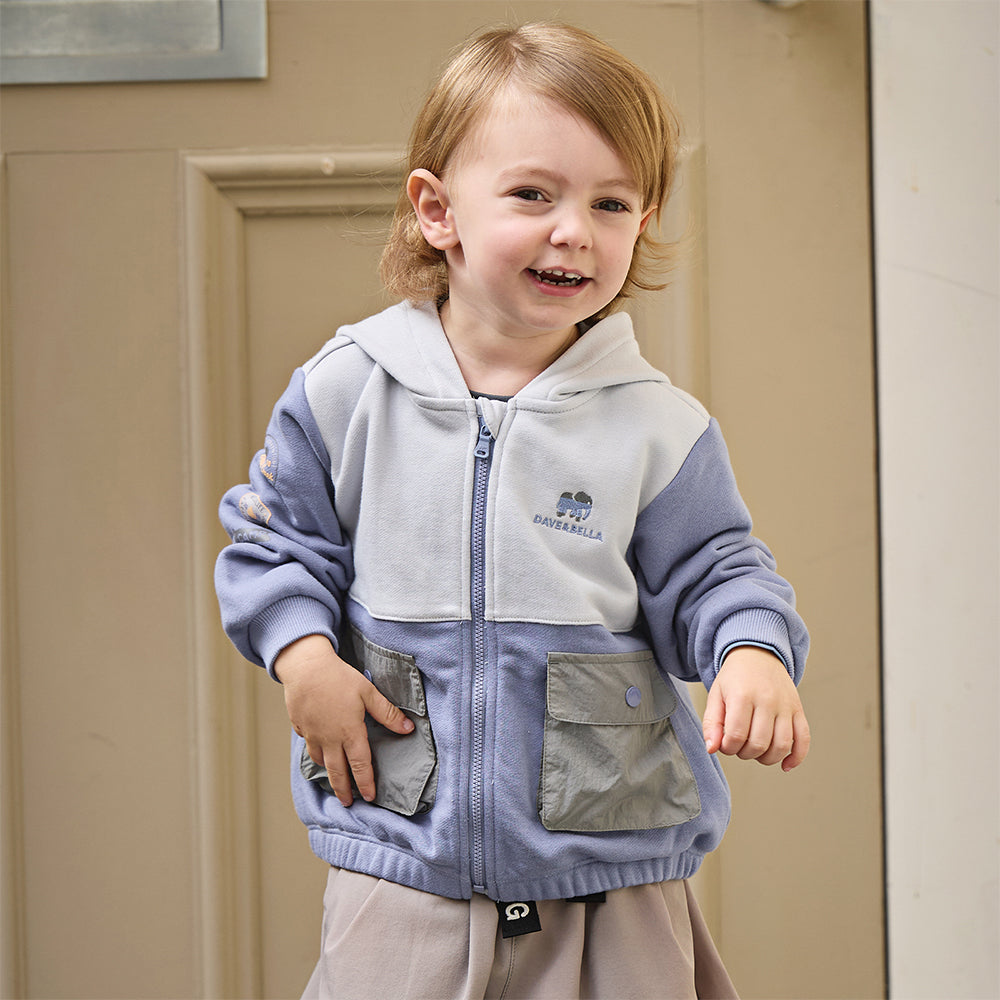 Dave&Bella Toddler Boys Grey Purple Outdoor Outwear Hooded Casual Jackets