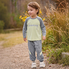 Dave&Bella Toddler Boys Casual Grey Green Long Sleeve T-shirt Pant Suits