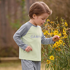 Dave&Bella Toddler Boys Casual Grey Green Long Sleeve T-shirt Pant Suits