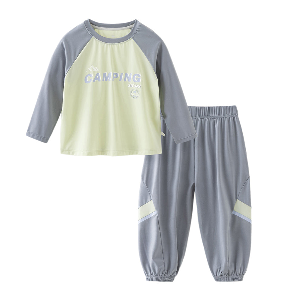 Dave&Bella Toddler Boys Casual Grey Green Long Sleeve T-shirt Pant Suits