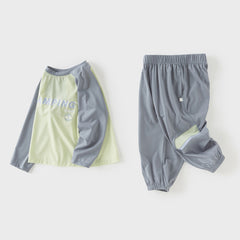 Dave&Bella Toddler Boys Casual Grey Green Long Sleeve T-shirt Pant Suits