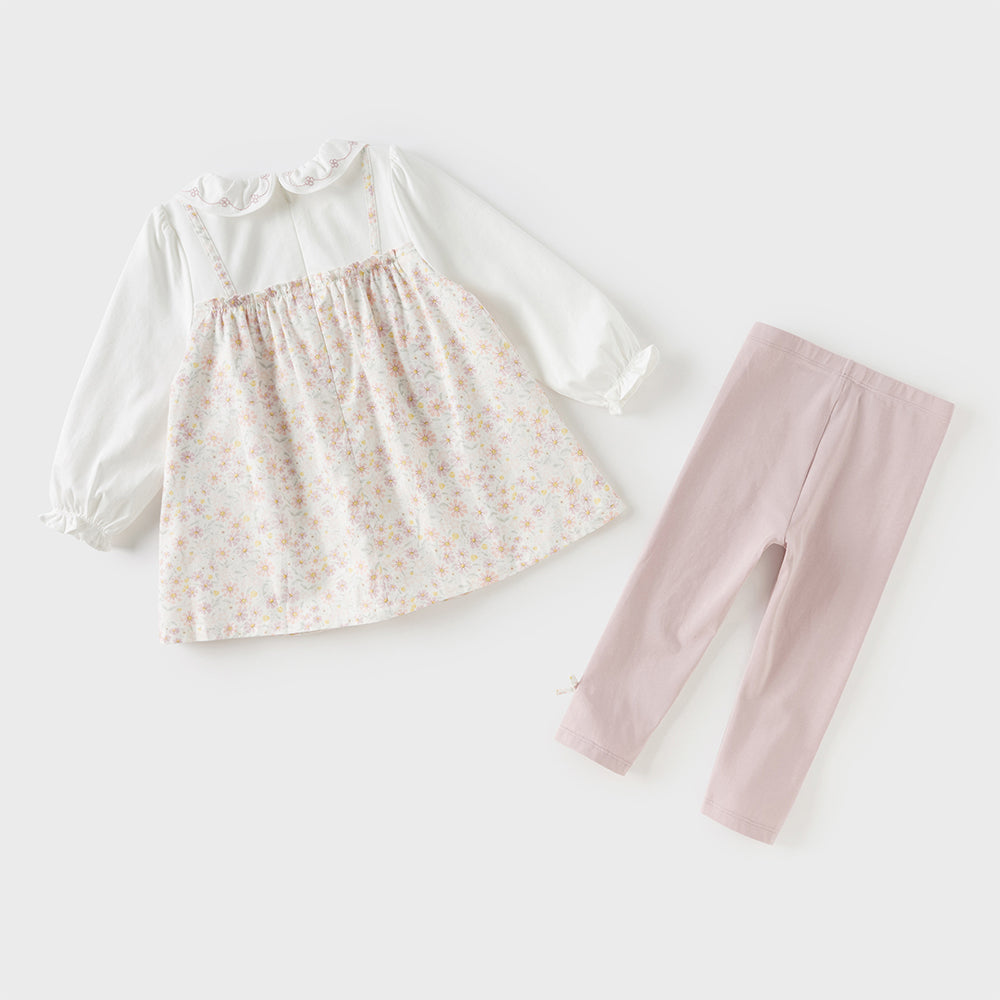 Dave&Bella Toddler Girls Pink Flower Print Long Sleeve Sweet Casual Top Pant Suits