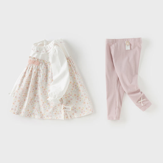 Dave&Bella Toddler Girls Pink Flower Print Long Sleeve Sweet Casual Top Pant Suits