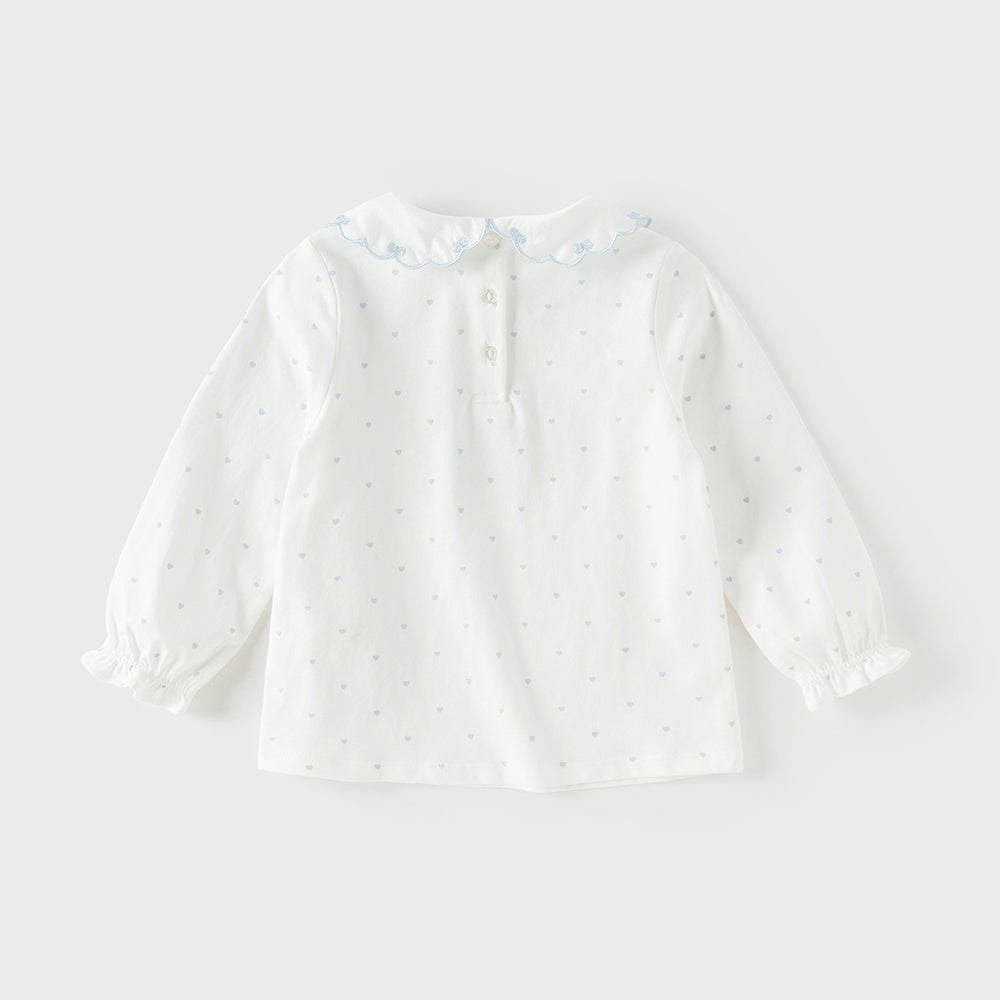 Dave&Bella Toddler Girls Beige Doll Collar Cute Print Breathable Cotton T-shirt Tops