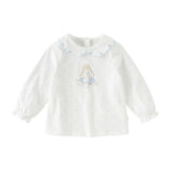 Dave&Bella Toddler Girls Beige Doll Collar Cute Print Breathable Cotton T-shirt Tops