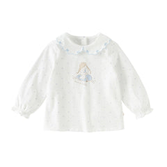 Dave&Bella Toddler Girls Beige Doll Collar Cute Print Breathable Cotton T-shirt Tops