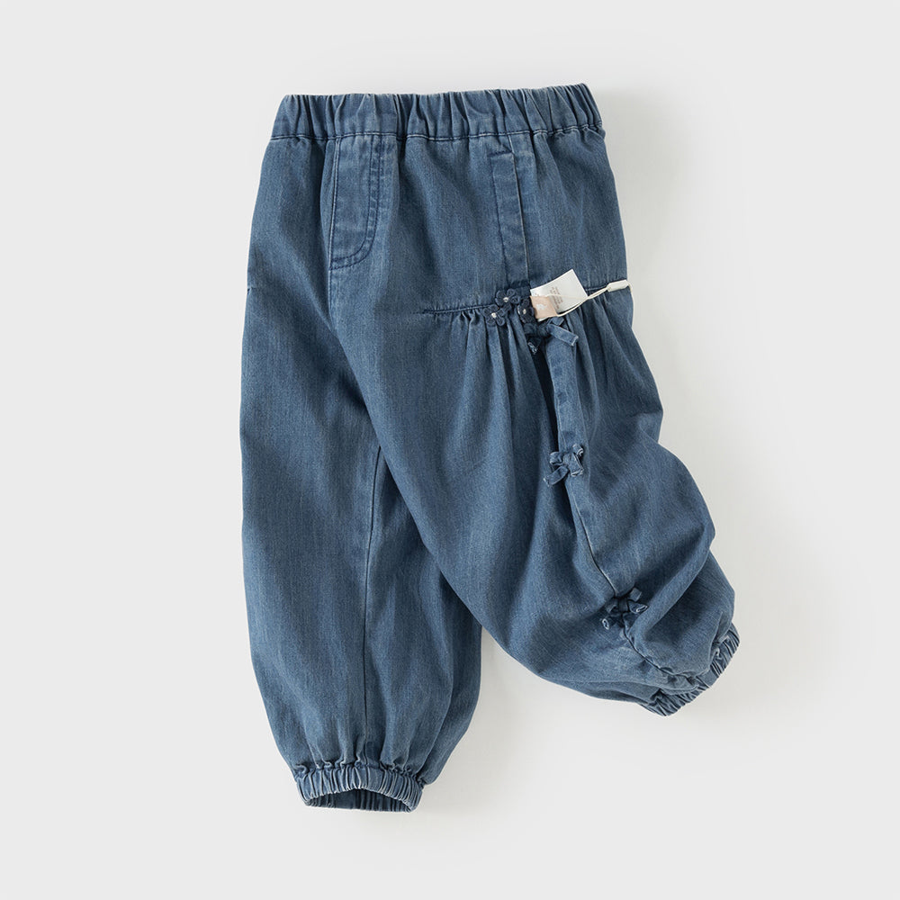 Dave&Bella Toddler Girls Fashion Denim Blue Cotton Wide Drawstring Jeans