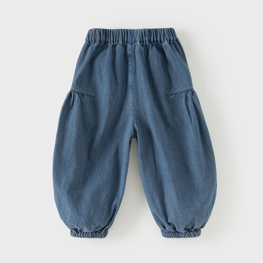 Dave&Bella Toddler Girls Fashion Denim Blue Cotton Wide Drawstring Jeans