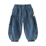 Dave&Bella Toddler Girls Fashion Denim Blue Cotton Wide Drawstring Jeans