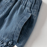 Dave&Bella Toddler Girls Fashion Denim Blue Cotton Wide Drawstring Jeans