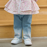 Dave&Bella Toddler Girls Denim Blue Flower Embroidery Straight-leg Comfortable Jeans