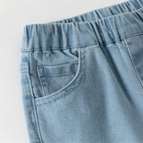 Dave&Bella Toddler Girls Denim Blue Flower Embroidery Straight-leg Comfortable Jeans