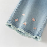 Dave&Bella Toddler Girls Denim Blue Flower Embroidery Straight-leg Comfortable Jeans