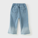 Dave&Bella Toddler Girls Denim Blue Flower Embroidery Straight-leg Comfortable Jeans