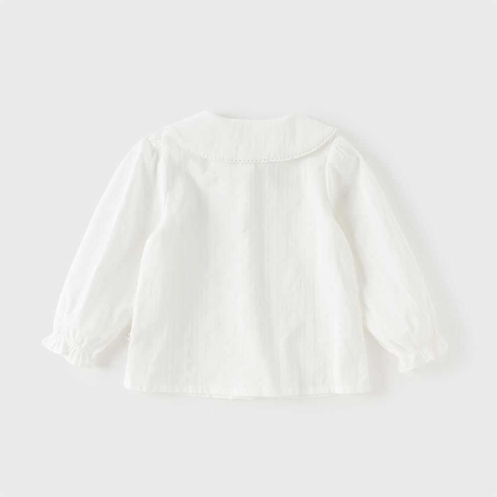 Dave&Bella Toddler Girls White/Green Flower Embroidery Soft Cotton Shirts