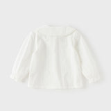 Dave&Bella Toddler Girls White/Green Flower Embroidery Soft Cotton Shirts