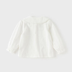 Dave&Bella Toddler Girls Grey Green/White Flower Embroidery Soft Cotton Shirt Tops