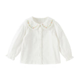 Dave&Bella Toddler Girls White/Green Flower Embroidery Soft Cotton Shirts
