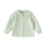 Dave&Bella Toddler Girls White/Green Flower Embroidery Soft Cotton Shirts