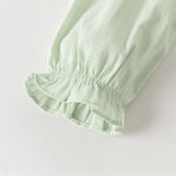 Dave&Bella Toddler Girls White/Green Flower Embroidery Soft Cotton Shirts