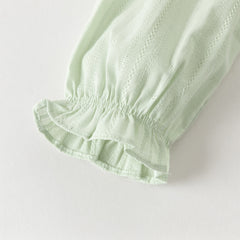 Dave&Bella Toddler Girls Grey Green/White Flower Embroidery Soft Cotton Shirt Tops