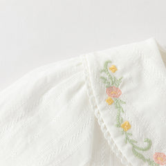 Dave&Bella Toddler Girls Grey Green/White Flower Embroidery Soft Cotton Shirt Tops