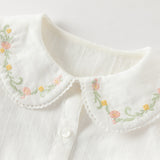 Dave&Bella Toddler Girls White/Green Flower Embroidery Soft Cotton Shirts