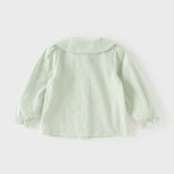Dave&Bella Toddler Girls White/Green Flower Embroidery Soft Cotton Shirts