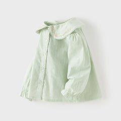 Dave&Bella Toddler Girls Grey Green/White Flower Embroidery Soft Cotton Shirt Tops