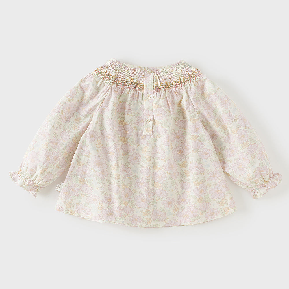 Dave&Bella Toddler Girls Beige Floral Print Sweet Cozy Cotton T-shirts