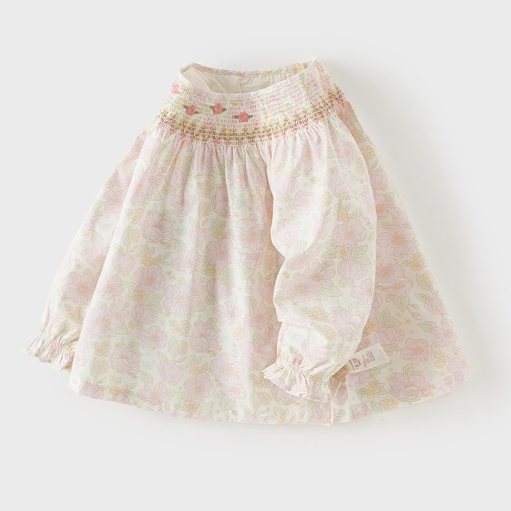 Dave&Bella Toddler Girls Beige Floral Print Sweet Cozy Cotton T-shirts