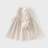 Dave&Bella Toddler Girls Cute Floral Print Beige Breathable Cotton Long Sleeve A-line Dress