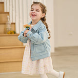 Dave&Bella Toddler Girls Cute Floral Print Beige Breathable Cotton Long Sleeve A-line Dress