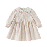 Dave&Bella Toddler Girls Cute Floral Print Beige Breathable Cotton Long Sleeve A-line Dress