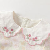 Dave&Bella Toddler Girls Cute Floral Print Beige Breathable Cotton Long Sleeve A-line Dress