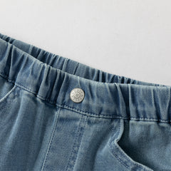 Dave&Bella Toddler Girls Fashion Blue Flower Embroidery Straight-leg Stretchable Jeans