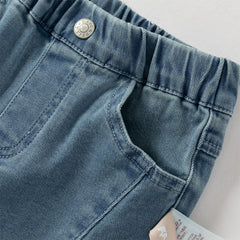 Dave&Bella Toddler Girls Fashion Blue Flower Embroidery Straight-leg Stretchable Jeans