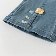 Dave&Bella Toddler Girls Fashion Blue Flower Embroidery Straight-leg Stretchable Jeans