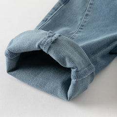 Dave&Bella Toddler Girls Fashion Blue Flower Embroidery Straight-leg Stretchable Jeans