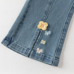 Dave&Bella Toddler Girls Fashion Blue Flower Embroidery Straight-leg Stretchable Jeans