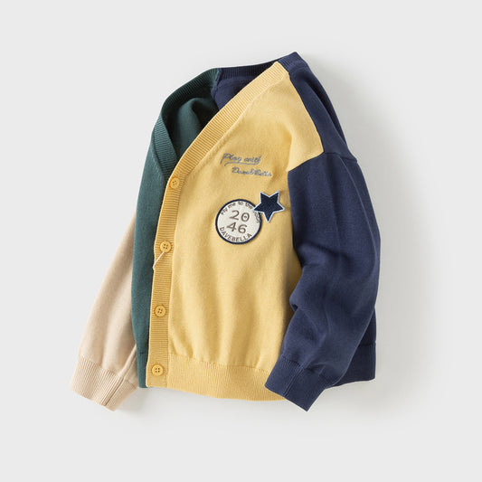 Dave&Bella Toddler Boys Casual Yellow V-neck Soft Cotton Sweater Cardigans